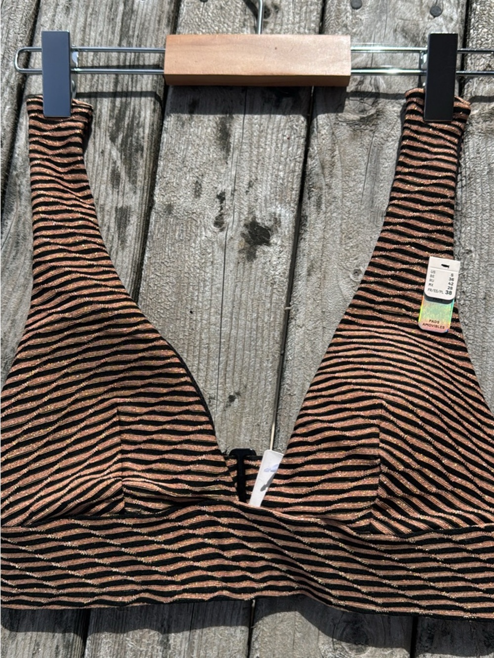 Etam Black and Metallic Copper Striped Bralette
